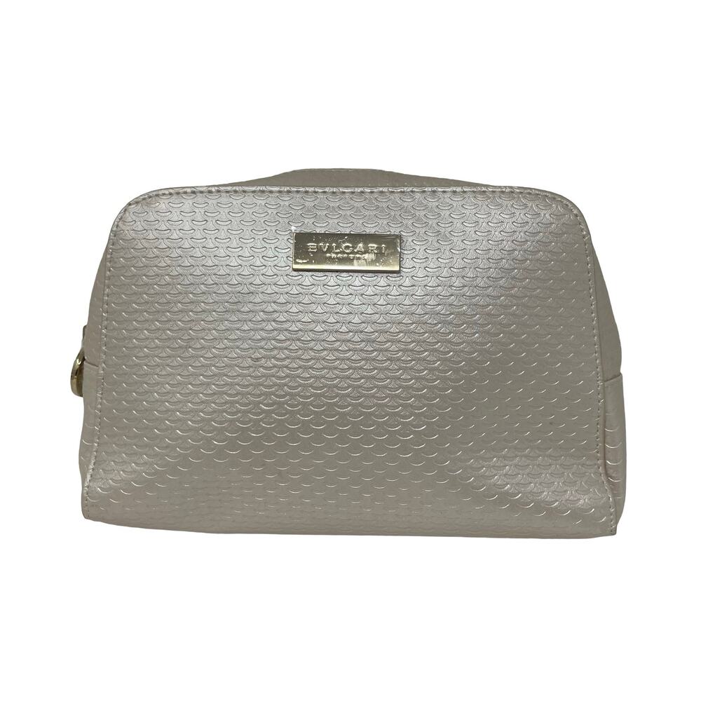 BVLGARI pearly gold tone toiletry travel zip bag